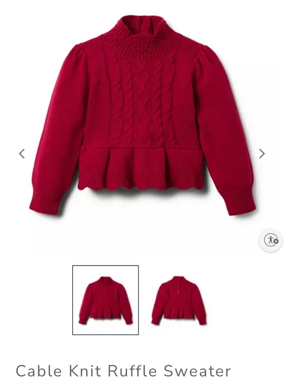 NWT Janie and Jack Cable Knit Ruffle Sweater in Holiday Red